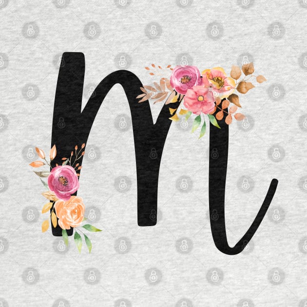 Letter M With Watercolor Floral Wreath by NatureGlow